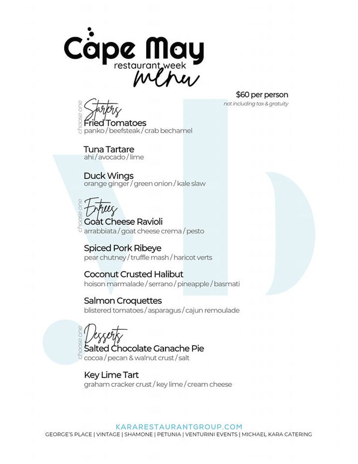 Highlighting this season's new menu for Cape May Restaurant Week