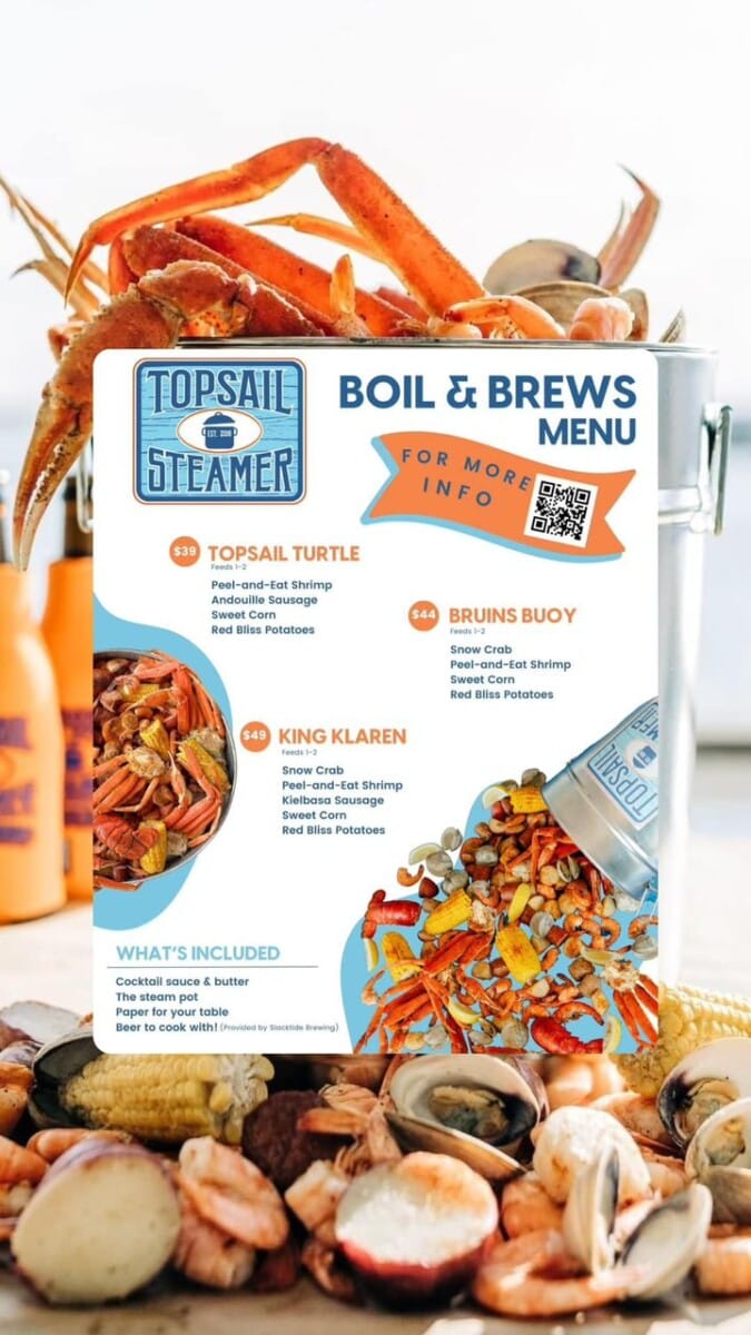 Today’s Menu: Boils & Brews With Topsail Steamer 🦀🍺 